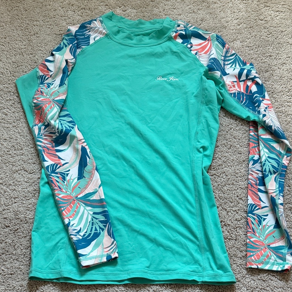 Ron Jon Teal Long Sleeve Top with Leaf Print